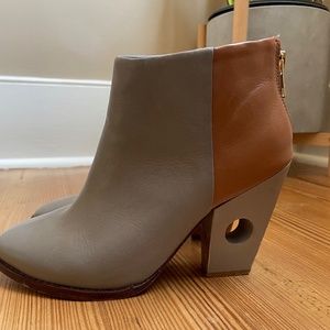 Anthropologie Nina Payne Halsey gray and brown wooden booties SIZE 6/6.5